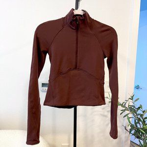 lululemon Always Alert Long Sleeve Rulu Half Zip Crop Brown Earth | 0